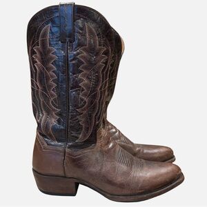 Dan Post Men's Western Boots - Round Toe Brown Black Embroidered Sz 12 Cowboy